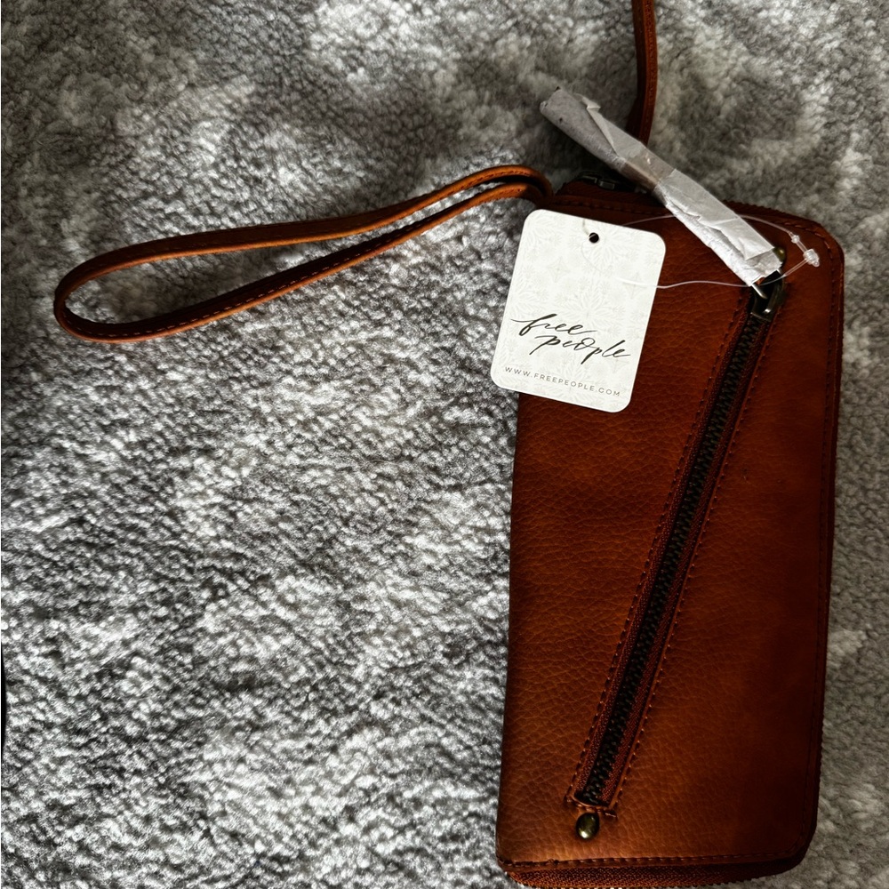 Free People Cognac Leather Wristlet